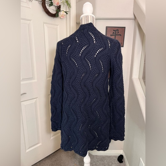 Matata Enjoy Change Navy Blue Crochet Knitted Long Open Cardigan Fits S-M - Picture 4 of 10